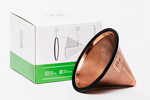 Barista Warrior Compatible for Chemex, Hario V60 & popular coffee makers, Pour Over Coffee Filters- Reusable and Permanent Coffee Cone Dripper (Copper Coated)
