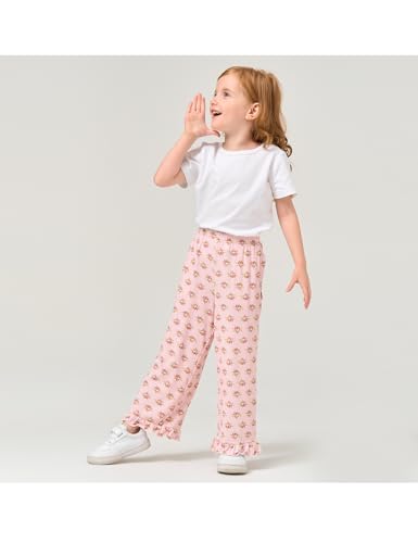 Image of Toddler Girl Pants Soft Bamboo Viscose Casual Ruffle Wide Leg Trousers for Kids with Pockets