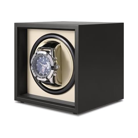 JQUEEN Automatic Single Watch Winder, Type-C Powered Vertical Winding Quiet Motor Stackable Watch Winders, Frosted Black Shell Watch Display Box Mechanical Watch Rotating Organizer Cover