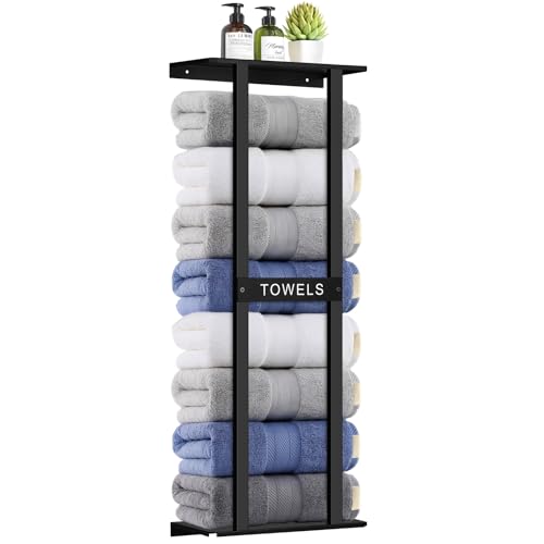 Bathroom Towel Storage Rack, Wall Mounted Bathroom Towel Rack, 30 inch Heavy Duty 6 Large Towels, Wall Mounted Towel Rack for Rolled Towels, Black