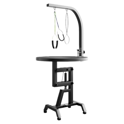 TVT ペットトリミングテーブル トリミング台 クランプ付きペットビューティーテーブル 調整可能な高さ お手入れ トリマー プラッキング 爪切り グルーミング用 家庭用 プロ 業務用 (ブラック空気圧式リフティングテーブル湾曲ロッド,直径60CM)