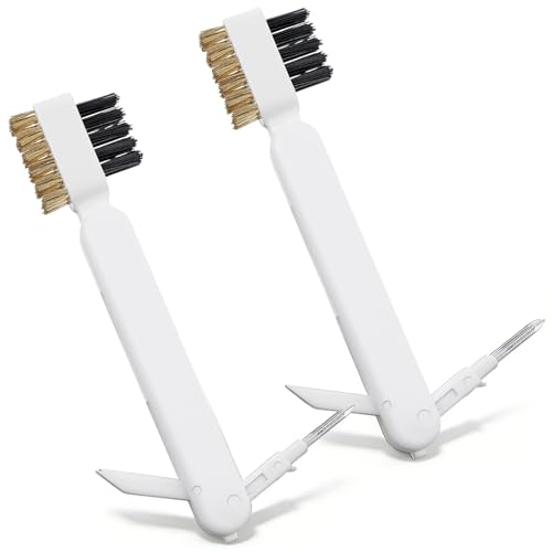 XLIUAX 2 PCS Gas Stove Cleaner Brush, Kitchen Cleaning Scrub Brush with Stiff Bristles & Cooktop Scraper Deep Gas Stove Top & Cooktop Scraper for Pot Pan Range Hood Grease Grime