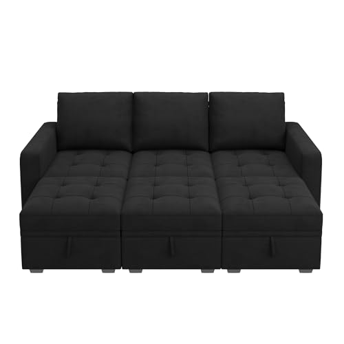 Image of HONBAY Modular Sectional Couch Sleeper Sofa Bed with Storage Seats Oversized Sectional Couches for Living Room,Black