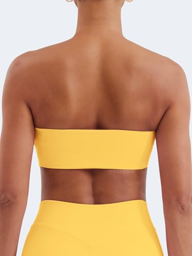 Image of YEOREO Strapless Bandeau Sports Bra for Workout Seamless Tube Top Gym Padded Wireless Bra