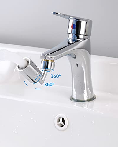 Hibbent Faucet Aerator, 720° Swivel Big Angle Spray Aerator, Solid Brass Dual Function Kitchen Sink Faucet Aerator, Bathroom Faucet Mounted For Face Washing, Gargle And Eye Flush, Chrome #TOP3