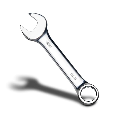 zhax 9/16" SAE Stubby Combination Wrench, 12 Point Box End, 15 Degree Offset Design, Mirror Polish Finish, Forged CR-V Steel, Hand Tools for Mechanics, Ideal for Auto and Home Repair