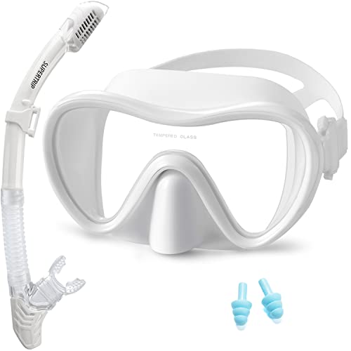 Supertrip Snorkel Set Scuba Diving Mask Snorkeling Goggles Dry Top Snorkel With Anti-Fog Film Anti-Leak Design Panoramic Wide View For Adults And Youth