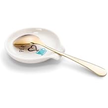 Coffee Spoon Rest with spoon, Mini Coffee Spoon Holder for Coffee Stirrers, Teaspoon, Coffee Bar Accessories, Yellow Coffee Spoon Rest with Pattern & Gold Ellipse Spoon