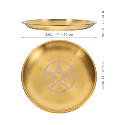 Angoily Bed Side Table Tray, Altar Plate Candle Holder, Ritual Burning Incense Offering Bowl, Decorative Tealight Tray for Witchcraft Wiccan Tarot Supplies A Witch Decor Round Metal Jewelry Tray - Thumbnail 2