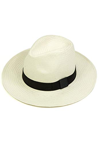 Chapéu Chapelaria Vintage Estilo Panamá Branco - Aba Média - Faixa Preta – P