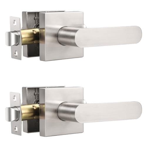 KNOBWELL 2 Pack Satin Nickel Door Handles Interior, Passage Door Levers Heavy Duty, for Closet/Hallway, Brushed Nickel Knobs