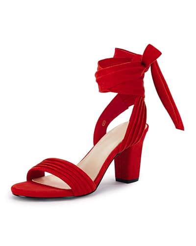 Coutgo Womens Strappy High Heels Chunky Heeled Sandals Bow Tie Lace Up Open Toe Pumps Dress Wedding Comfortable Shoes