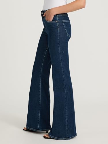 EXPRESS Women’s Hyper Sculpt ’70s Flare Jeans – Mid Rise Stretch Denim, Body-Contouring – Dark Wash2