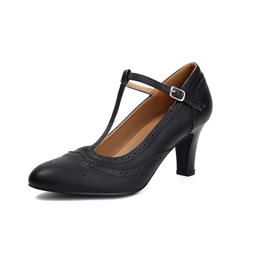 Women's Mary Jane Rockability Oxford Close Round Toe Vintage Wingtip 1950s Heels T-Straps Retro 1920s Victorian Pumps Shoes