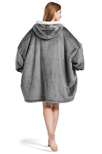 Faybox Wearable Blanket Hoodie With Zip For Women Men, Fuzzy Warm Sherpa Comfy Oversized Hoodie Blanket Plush Sweatshirt With Giant Pocket One Size Fits All-Dark Grey #TOP7