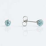 STUDEX Sensitive Aquamarine Fireball Stud Earrings 4.5mm | Hypoallergenic and Nickel Free for Sensitive Ears | Surgical Stainless Steel Posts | High Fashion Earrings for Women and Men