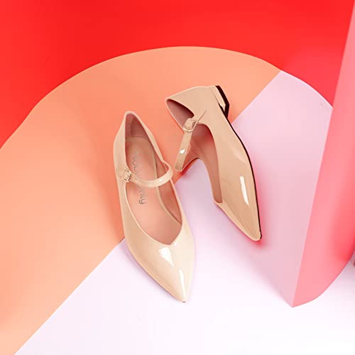 NobleOnly Women Low Heel Close Pointed Toe Mary Jane Pumps Buckle Office Party Cute Shoes 0.4 Inches Heels3