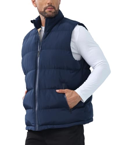 Image of TUVEKE Men's Puffer Vest Sherpa Lined Outdoor Zipper Fleece Vest Warm Sleeveless Men Winter Jackets Water-Resistant M-3XL