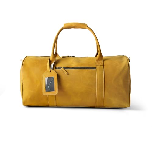 Bevel & Awl 20 Inch Heritage Horizon Wide-Zip Leather Duffle Bag - Mens Duffle Bag - Weekend Mens Duffle Bags For Travelling, Racing Giallo Yellow
