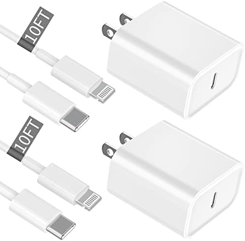 iPhone Fast Charger, 10 FT Long [Apple MFi Certified] 2 Pack Type C to Lightning Fast Charging Cord with 20W PD USB C Wall Charger Block Travel Plug Adapter for iPhone 14 13 12 11 XS XR X 8 7 iPad