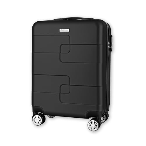 WORLD EXPLORER Cabin Suitcase 55x40x20 cm 34L ABS Hard Shell Hand Luggage with 4 Spinner Wheels 3 Level Telescopic Handle Combination Lock Lightweight Cabin Bag for Ryanair Priority Travel Bag Black