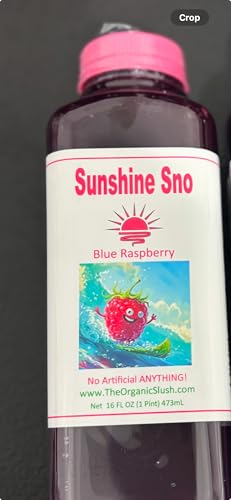 Sunshine Sno Dye Free Snow Cone Syrup, Blue Raspberry, 16oz, Made with organic ingredients