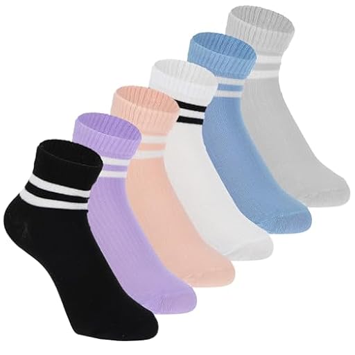 Tyqour 6 pares de calcetines de cuello redondo a rayas sólidas para mujer, gimnasio, deportes, mujeres, atléticos, vintage, tubo, bonitos calcetines tobilleros | Ya disponible en tu tienda friki favorita! En mundofriki.es!