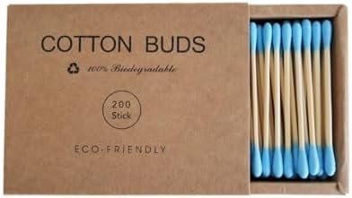 Color Premium Cotton Swabs Natural Cotton Buds Biodegradable Organic Double Tips for Ear Wax Removal (200PCs,Blue)