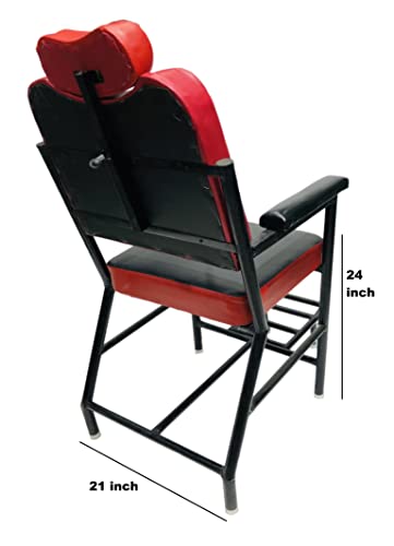 Image of Beauty Parlor Chair Salon Barber Cutting Beauty Parlor Made of Iron Frame, Without Push Back System and Cushioned Back Seat, Already Assembled Chair (Black Red)