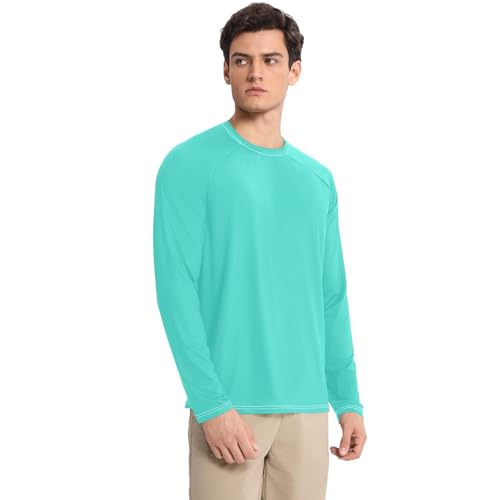 Turquoise Blue Men's UPF 50+ Comfortable Loose Men's Sun Protection Long Sleeve Water Fishing3
