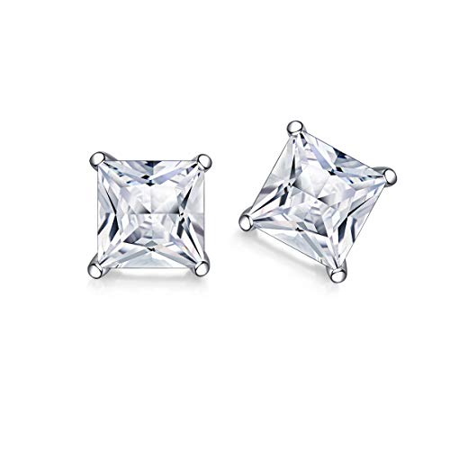 TSHANGGEM Sterling Silver 6MM Cubic Zirconia Stud Princess Cut Hypoallergenic Gold-Plated Fashion Earrings for Woman,Gift Box & Silver Polishing Cloth