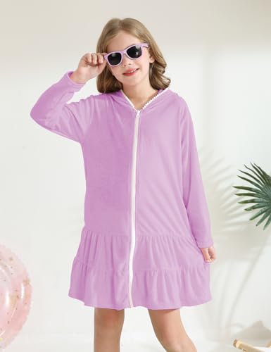 Image of Girls Swim Cover Up Kids Long Sleeve Swimsuit Coverup Terry Beach Pool Clothes with Sunglasses