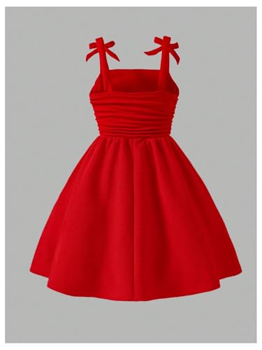 WDIRARA Toddler Girl's Ruched Bow Shoulder Cami Dress Birthday Sleeveless A Line Swing Dress2