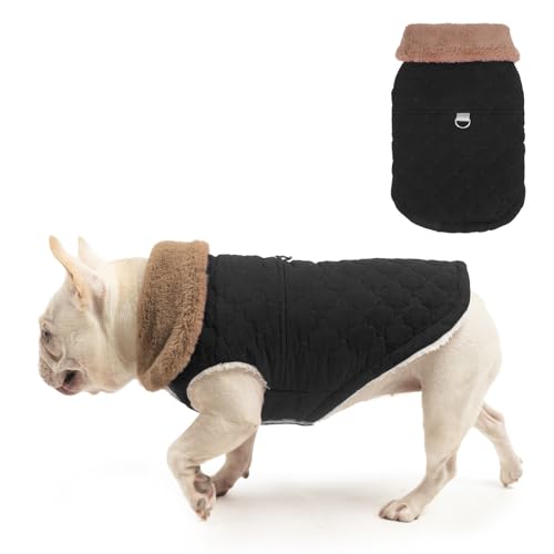 Image of BEAUTYZOO Warm Dog Puffer Jacket Vest,Dog Winter Coat with Harness,Black L