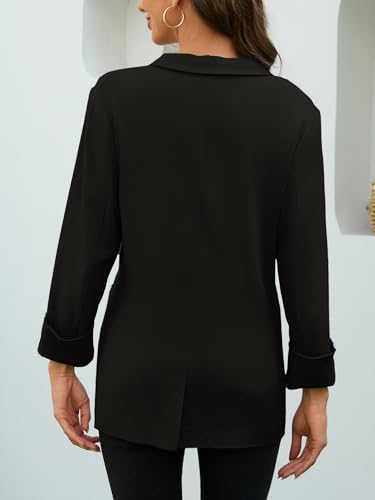 Women's One Button Cotton Linen Blazer Lightweight Solid 3/4 Roll Up Sleeve Jacket for Work Office Casual Business4