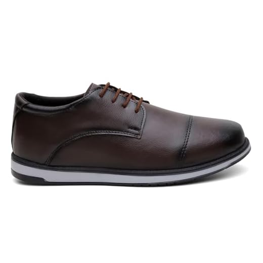 Sapato Social Casual Masculino Oxford De Couro Elegante Moderno Confortável (Café, BR, Adulto, Numérico, 44)