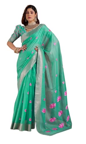 Image of SWORNOF Womens Linen Silk Saree | Saree for Women With Unstitched Blouse | Saree with Blouse Piece | Soft and Skin Friendly