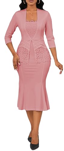 Image of Elegant Church Dress for Women Midi Dresses Work Wear Vintage Pencil Dress for Business Casual Outfits