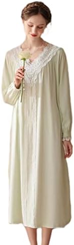 HEARTTOUCH Women Vintage Nightgowns Cotton Long Sleeve Nightgown Victorian Nightdress Pajama Nightwear Lounge Dress Sleepwear (Green,X-Large)