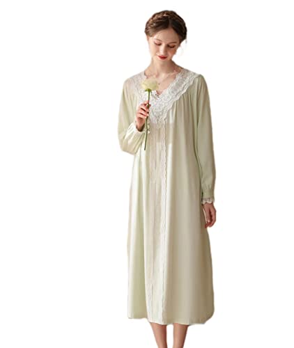 Hearttouch Women Vintage Nightgowns Cotton Long Sleeve Nightgown Victorian Nightdress Pajama Nightwear Lounge Dress Sleepwear (Green,X-Large) #TOP2