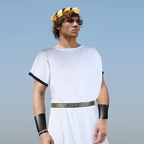 4 Pcs Men White Toga Greek God Costume Adult Party Toga Caesar Roman Costume With Leaf Laurel Wreath Leather Wristband #TOP6