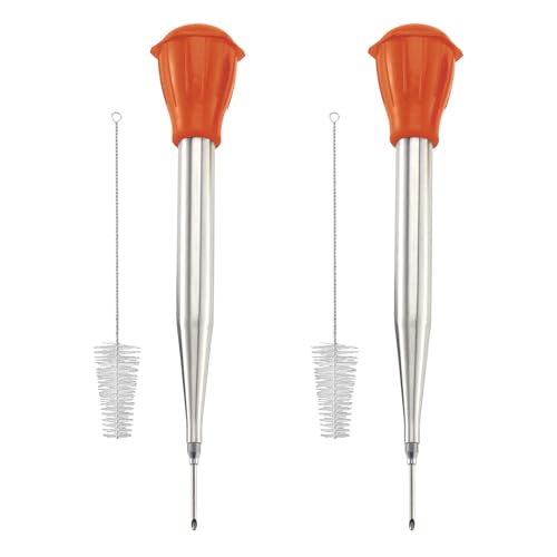 HIC Kitchen Roasting Heat Resistant Turkey Baster and Injector Needle and Cleaning Brush, 18/8 Stainless Steel, Silicone, 13-Inch 2-Ounce, Set of 2