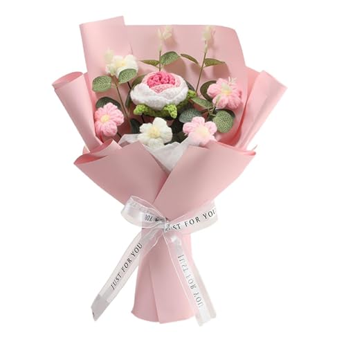 ZKFSIE Crochet Flowers Bouquet, Handmade Knitted Rose Arrangement, Artificial Floral Arrangement, for Girl, Women, Moms, Teachers, and Loved Ones