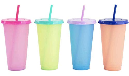 Color Changing Cups 24 oz - 4 Reusable Cups, Lids and Straws,Set of 4 [2020 Newest]