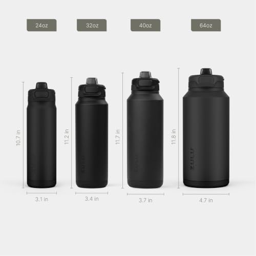 Image of ZULU Powerfill Pro 64oz Half Gallon Stainless Steel Water Bottle with Quick Fill Lid, Triple Walled Vacuum Insulated Metal, Leak Proof Locking Lid, Sip and Chug, Reusable BPA Free, Black Monochrome