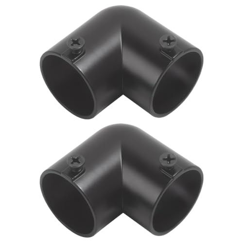 2 Pcs 90 Degree Corner Curtain Rod Connector, Black Stainless Steel Elbow Pipe Fitting, 1.4 x 1.4 x 0.6 in / 35 x 36 x 15 mm, 1.3 in / 32 mm Inner Dia Round Tube Connector for Clothes Rack and Shelf