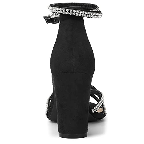Allegra K Women's Rhinestones Strappy Chunky Heel Sandals4