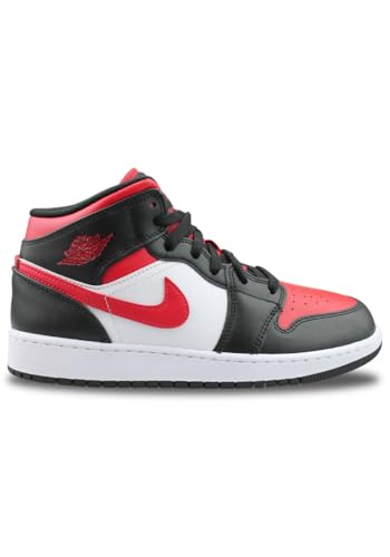 Jordan Air 1 Mid (Big Kid) Black/Fire Red-white 4 Big Kid