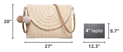 Image of Straw Clutch Women Hand-woven PomPom Crossbody Bag Summer Beach Envelope Purse Wallet