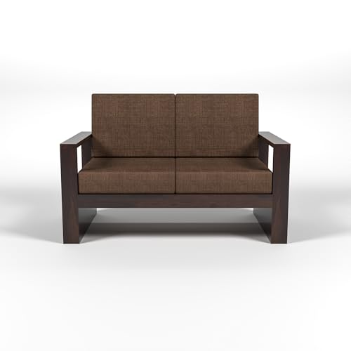 Image of Solid Sheesham Wood 2 Seater Sofa Set - Elegant Wooden Sofa for Living Room & Home Decor (Design 28)